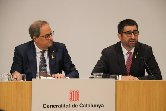 Catalan President Quim Torra and Minister for Digital Policy and Public Administration Jordi Puigneró presenting IdentiCAT on September 7, 2019 (Miquel Codolar/ACN)